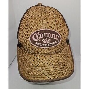 Corona Mexico Ball Cap Wicker Straw Front and Bill Adj Strap Back Net Material
